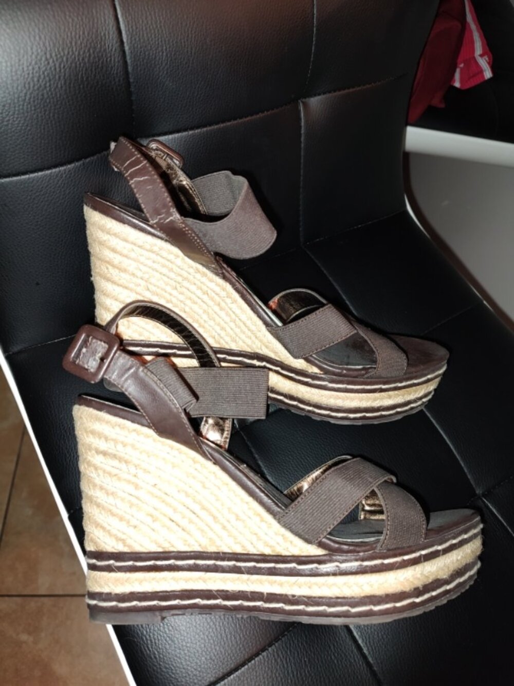 Women’s Charles By Charles David Brown Leather Espadrille Wedges Shoes Size 8